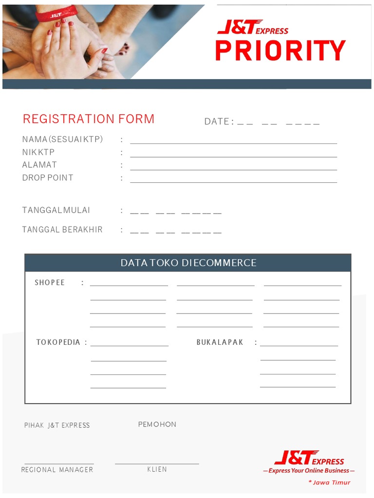 Form Pendaftaran J&T Priority Dan Ecom Ceria | PDF