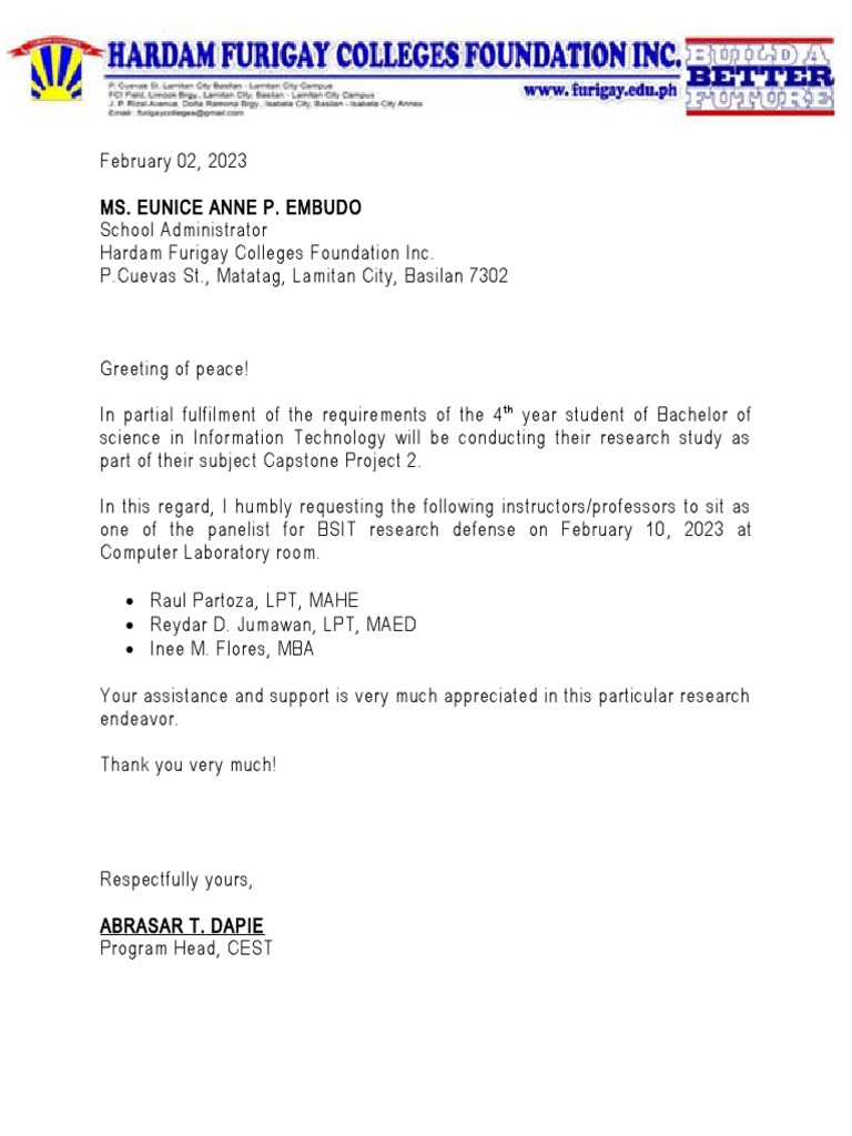 Defense Invitation Letter PDF