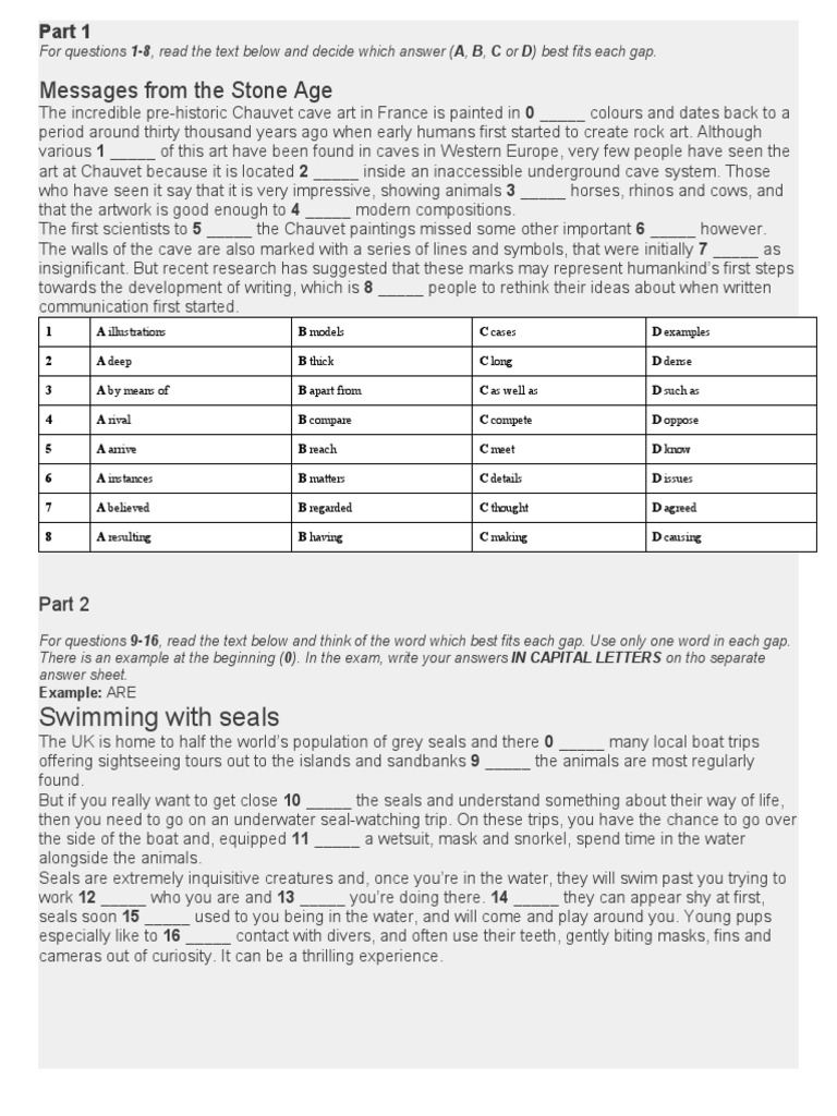 FCE Reading and Use of English 1 PDF Verb Snorkeling