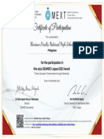 Certificate of Participation for Mariano Peralta National High School in 2022 SEAMEO-Japan ESD Award