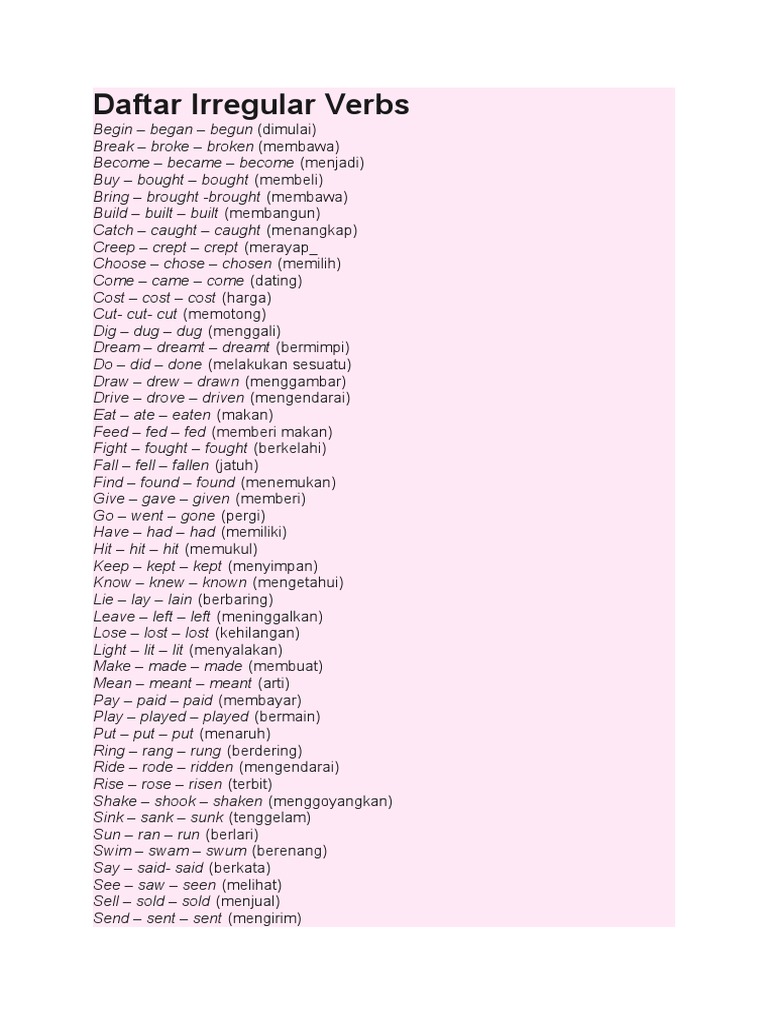 Daftar Irregular Verbs | PDF