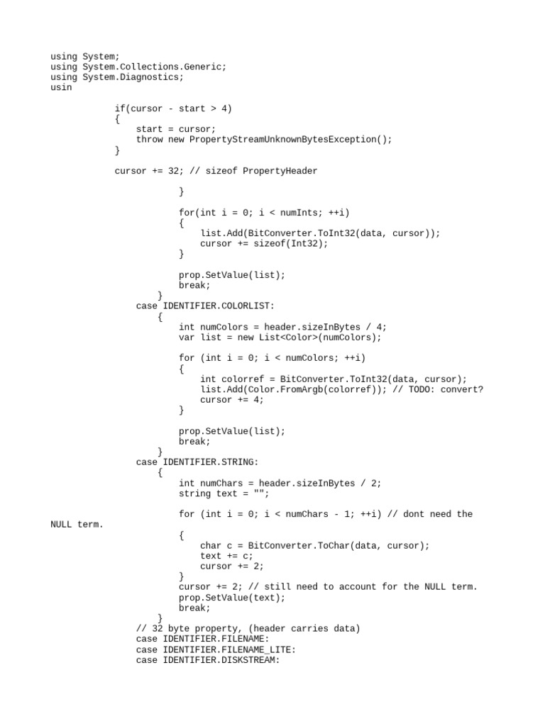 C Code for Reading and Writing Style Properties from a Binary Stream