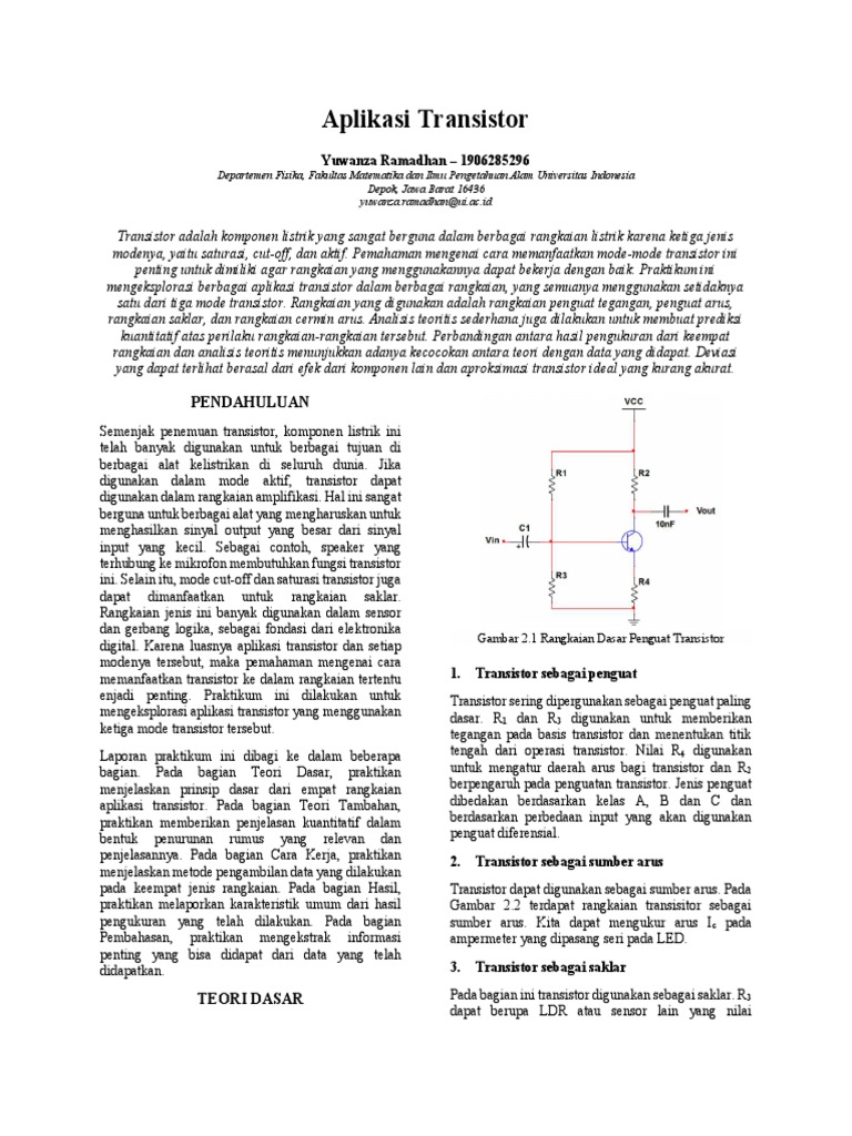 Laporan Praktikum Aplikasi Transistor | PDF