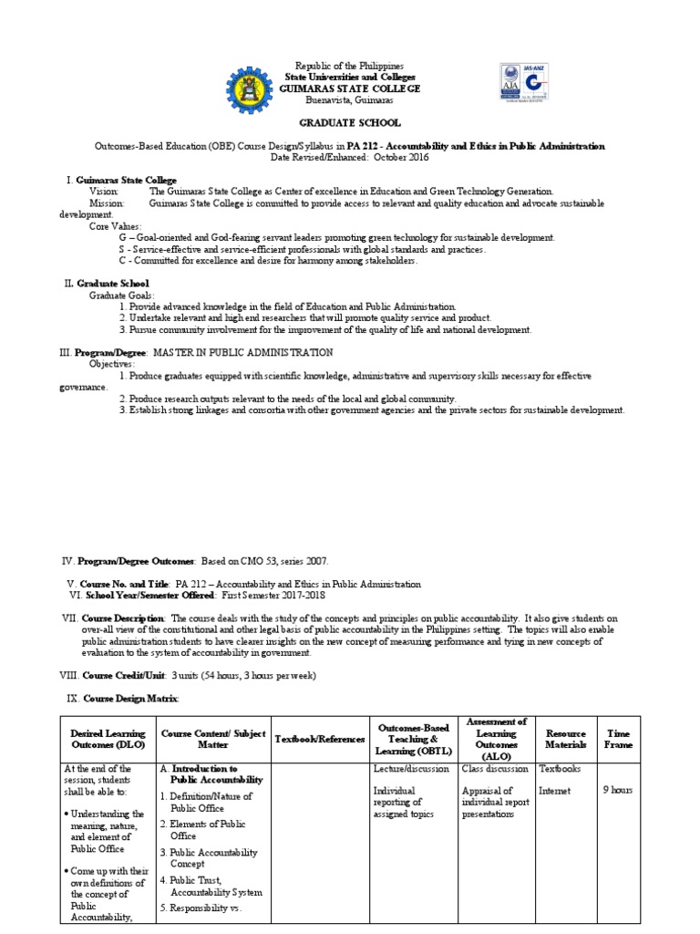 syllabusAccountabilityandEthics PDF Accountability Public