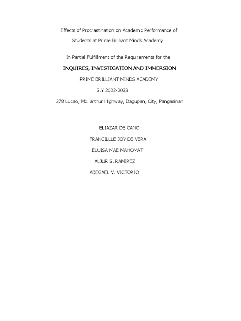 Procrastination's Impact on Students | PDF | Professional Skills ...