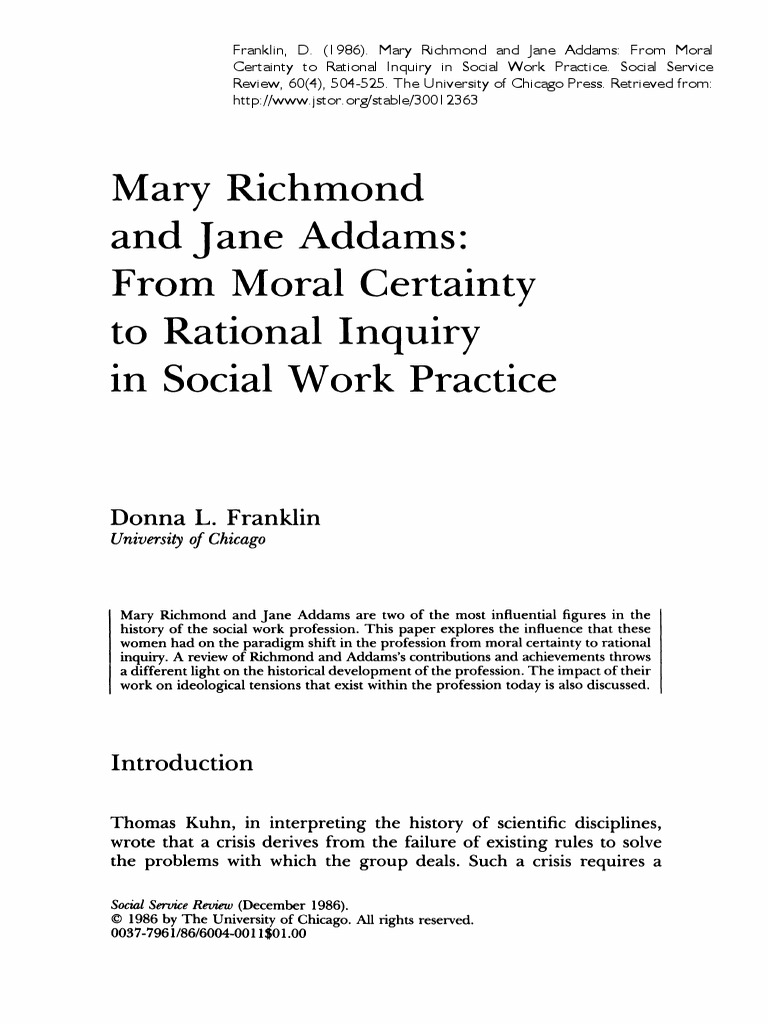 3 Mary Richmond Jane Addams... Franklin PDF Social Work Liberalism