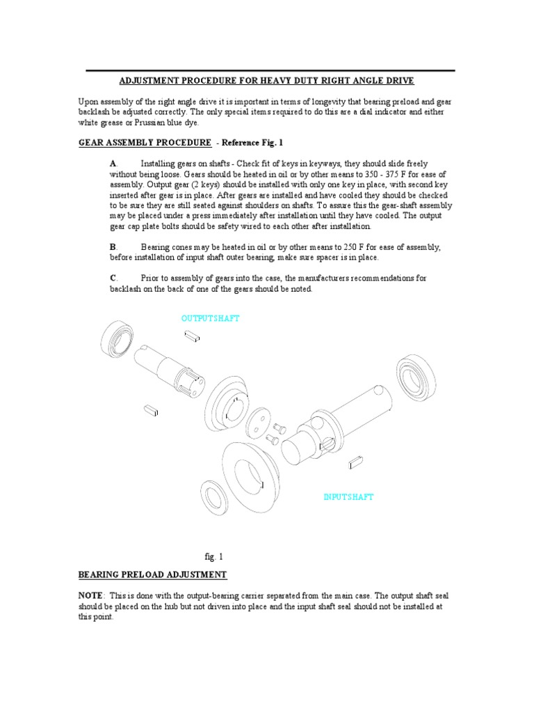 Adjustment Procedure For Heavy Duty Right Angle Drive Output Shaft