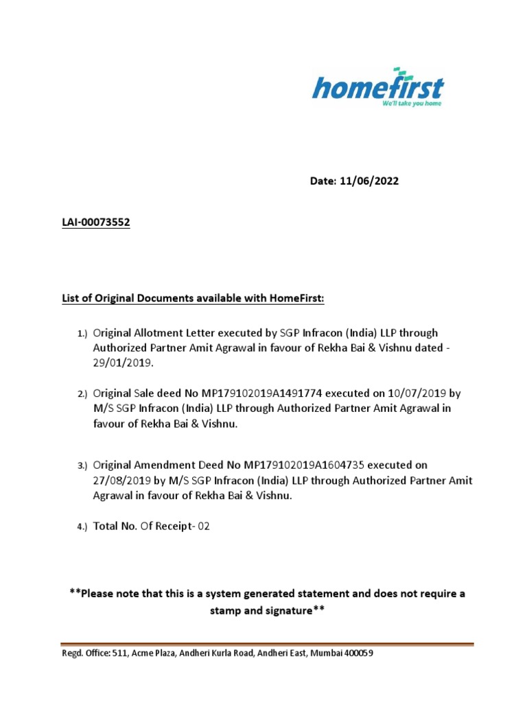 Original Property Documents for Rekha Bai | PDF | Finance & Money ...