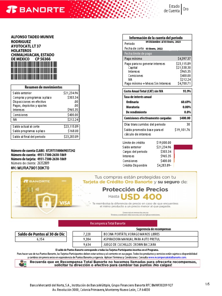 Estado de Cuenta Banorte | Descargar gratis PDF | Interés | Business