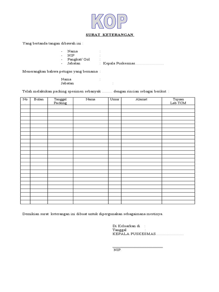 SRT Keterangan Packing | PDF