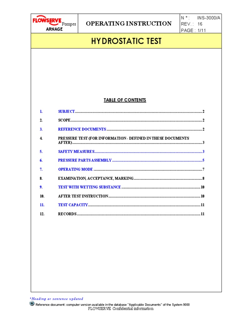 Standard Hydrostatic Test Procedure PDF Leak Pump