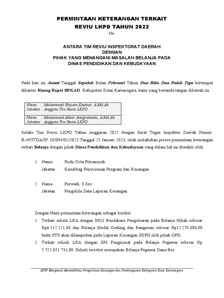 Form Permintaan Keterangan (BAP) | PDF | Pengelolaan Keuangan & Uang
