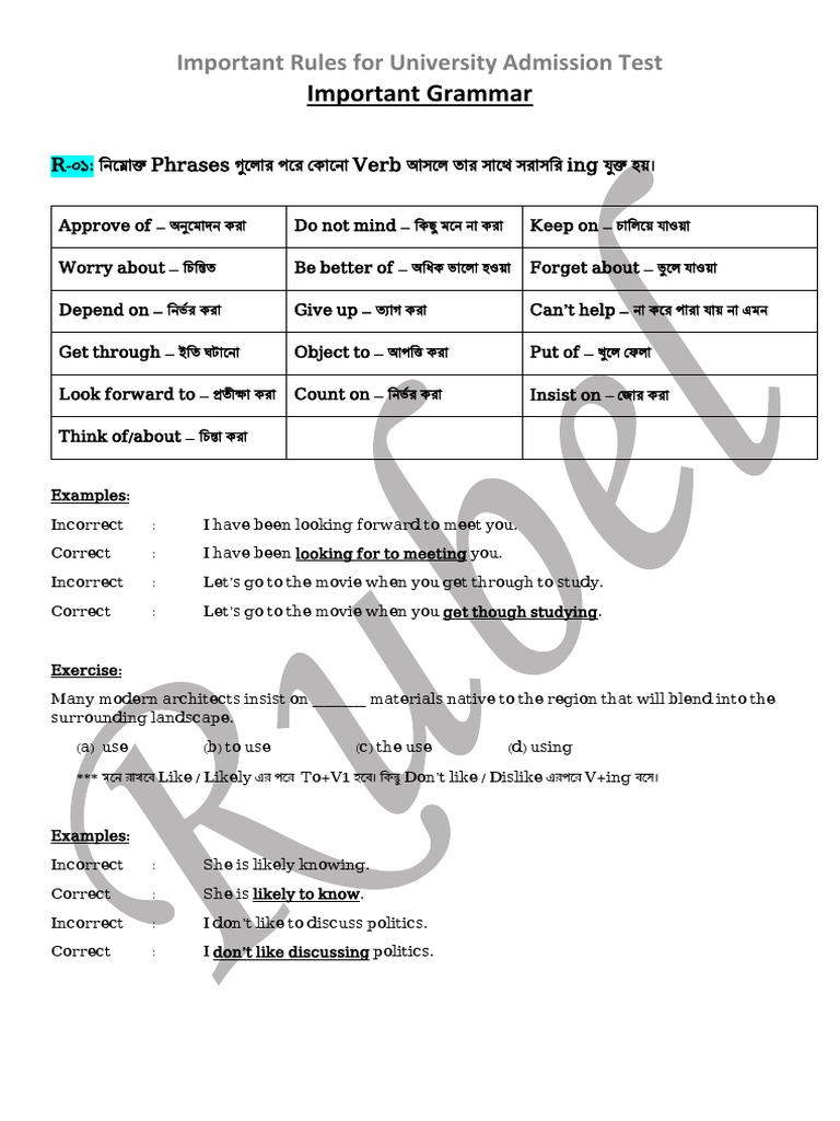 Verb Classification for Admission Tests | PDF | Linguistics | Grammar