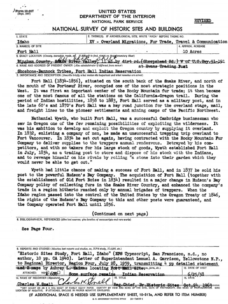 Fort Hall Historic Sites and Buildings PDF