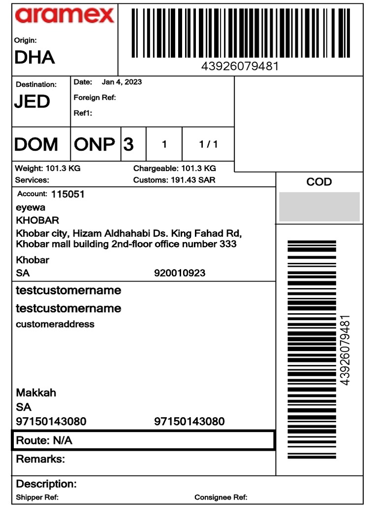 Aramex Waybill and Shipment Details | PDF