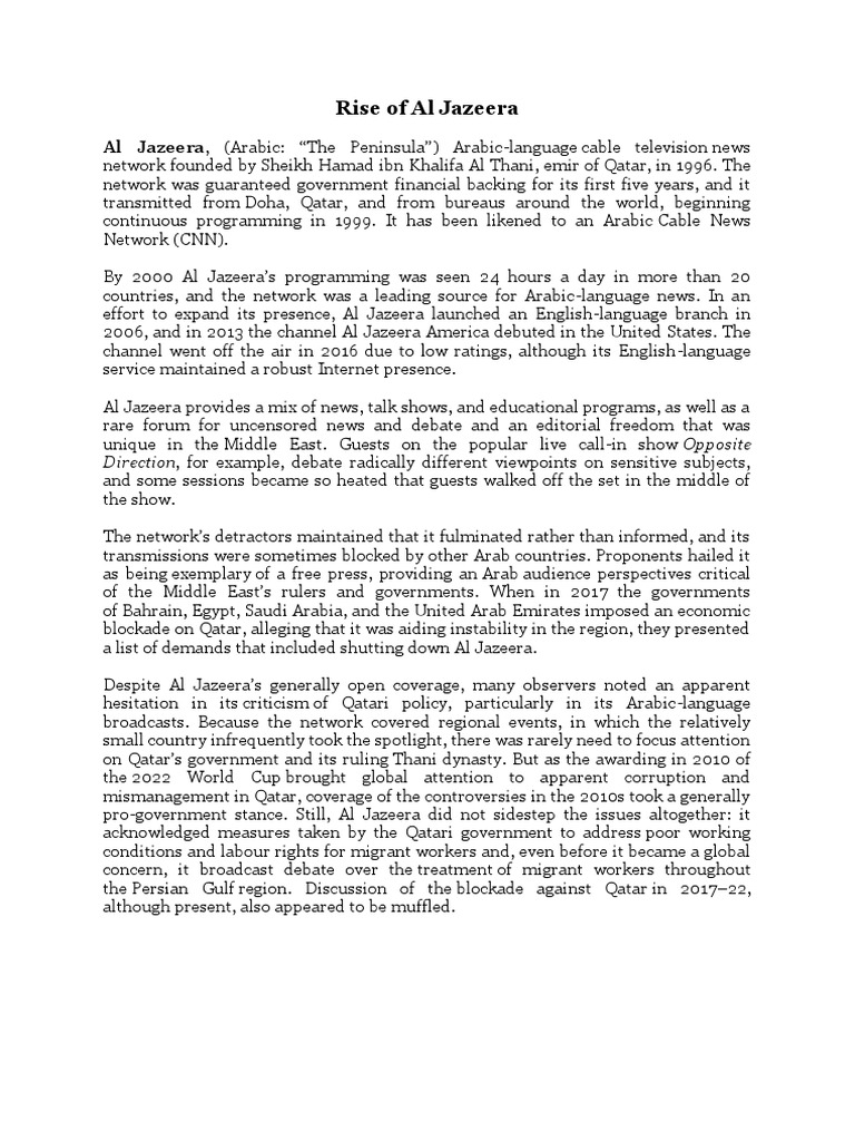 Rise of Al Jazeera | PDF | Al Jazeera | Qatar