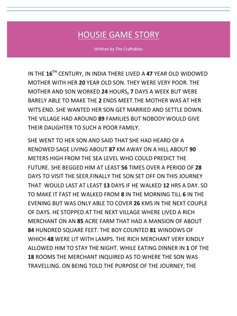 Housie Game Story PDF