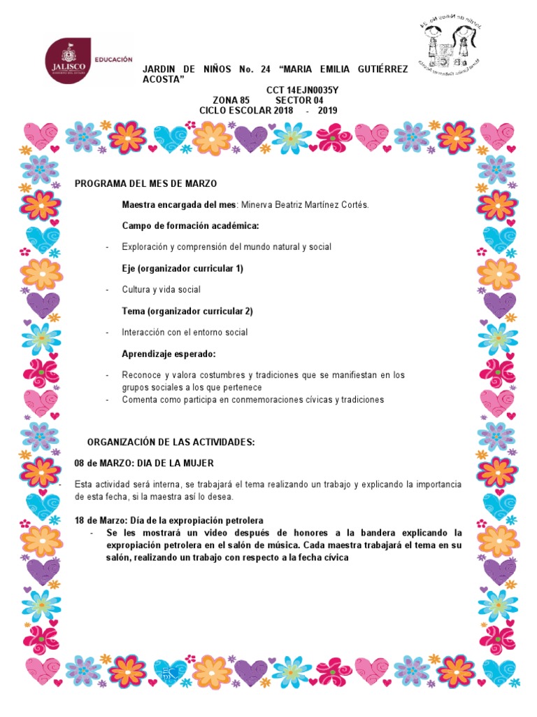Programa de Actividades de Marzo 2019 | PDF