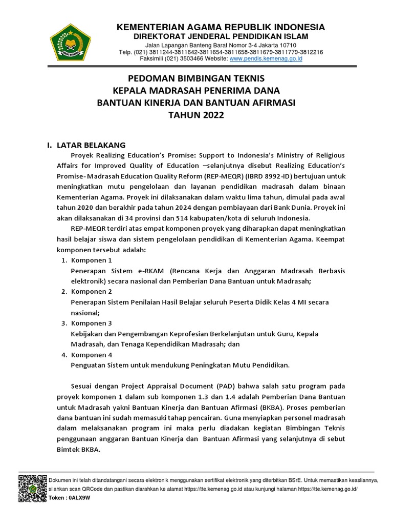 Bimtek BKBA Madrasah 2022 Kemenag | PDF