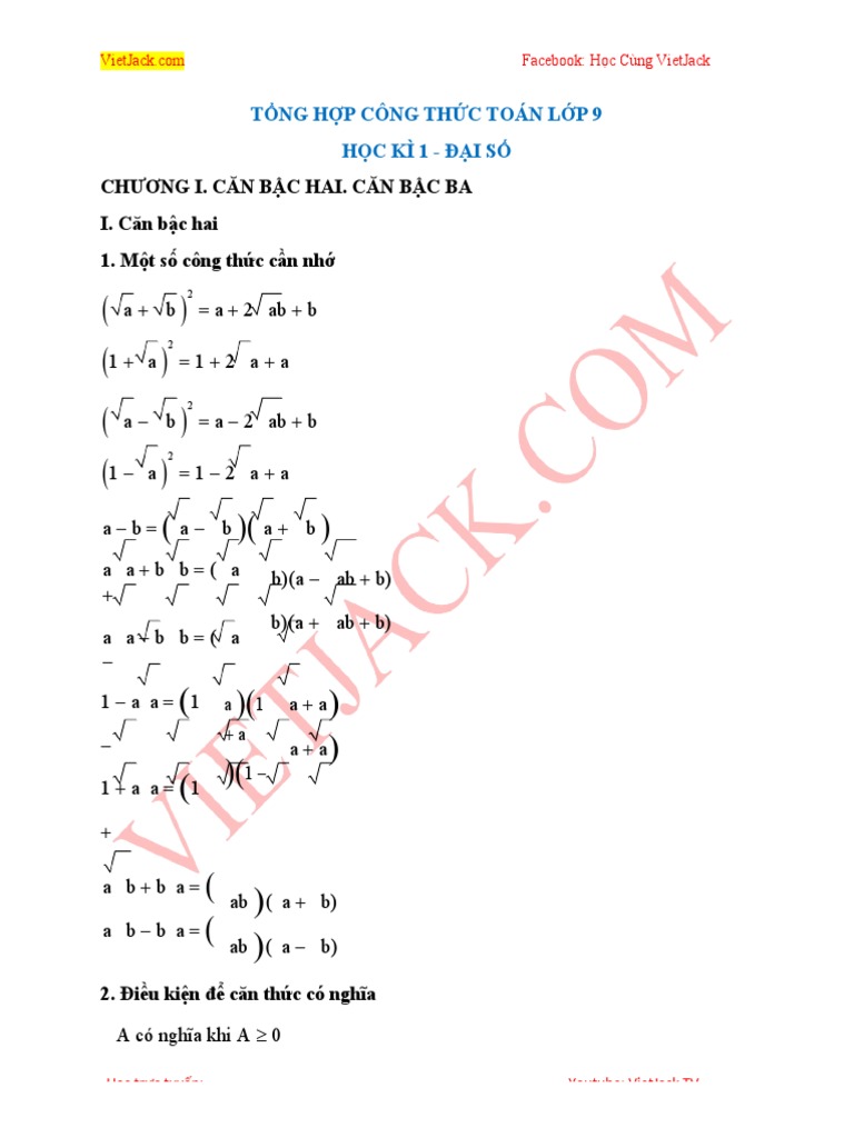 Cong Thuc Toan Lop 9 Hoc Ki 1 | PDF
