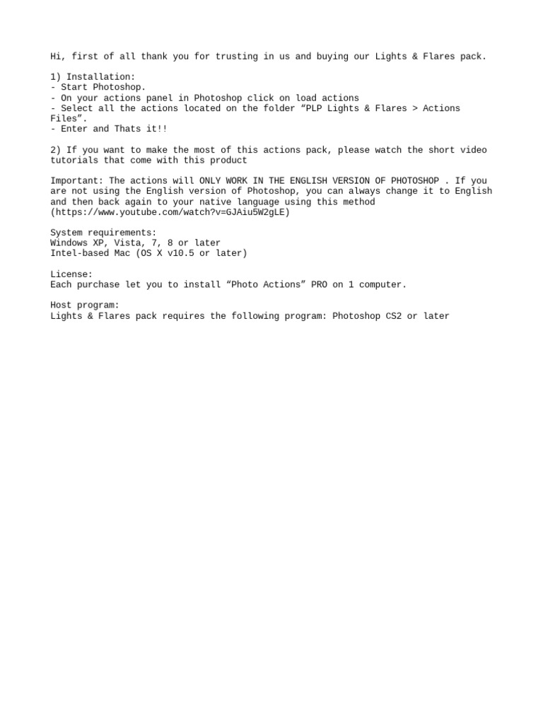 Installation Instructions and System Requirements for Lights & Flares