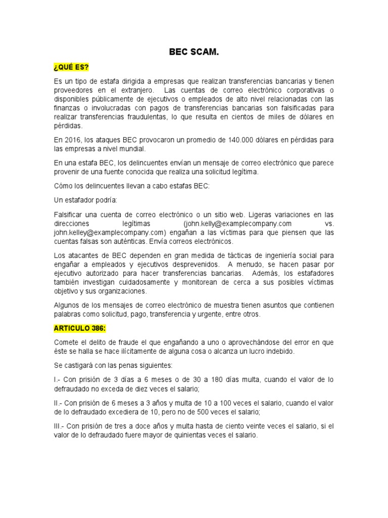 Bec Scam | PDF | Trucos de confianza | Crímenes
