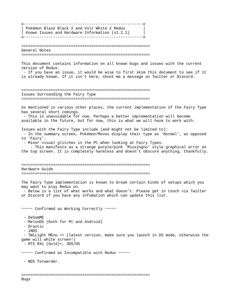 Known Bugs and Hardware Information PDF