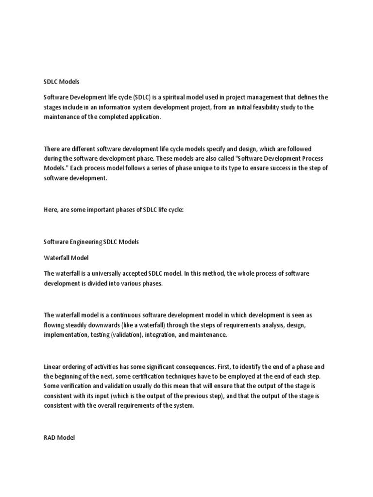 SDLC Models PDF Software Development Process Computing