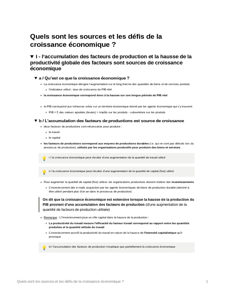 Sources et défis de la croissance économique | PDF | Croissance ...