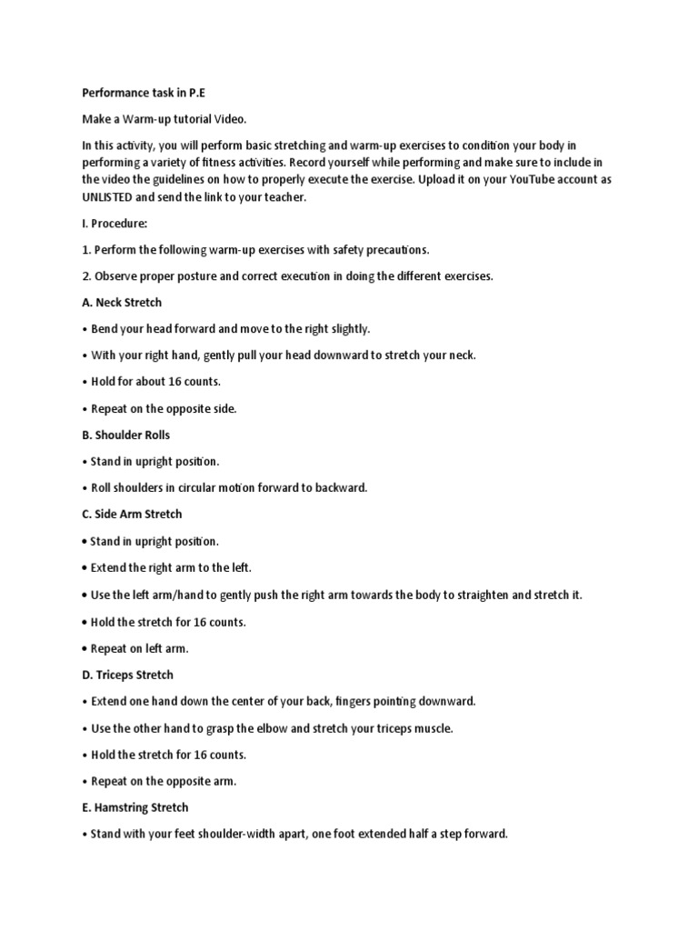 P.E. Warm-Up Stretching Tutorial | PDF | Foot | Hand
