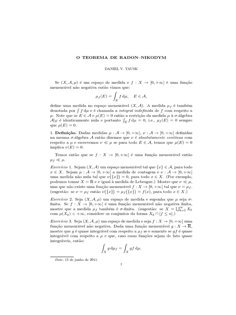 Radon Nikodym PDF Função (Matemática) Derivado