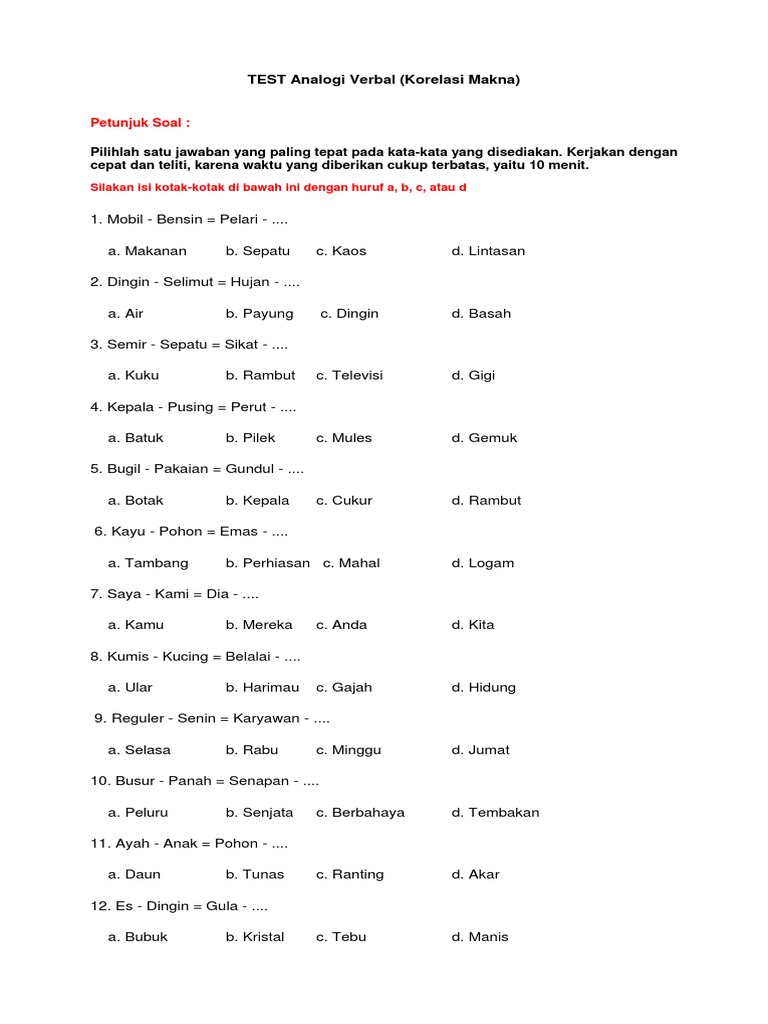 SOAL Analogi Verbal 1 | PDF