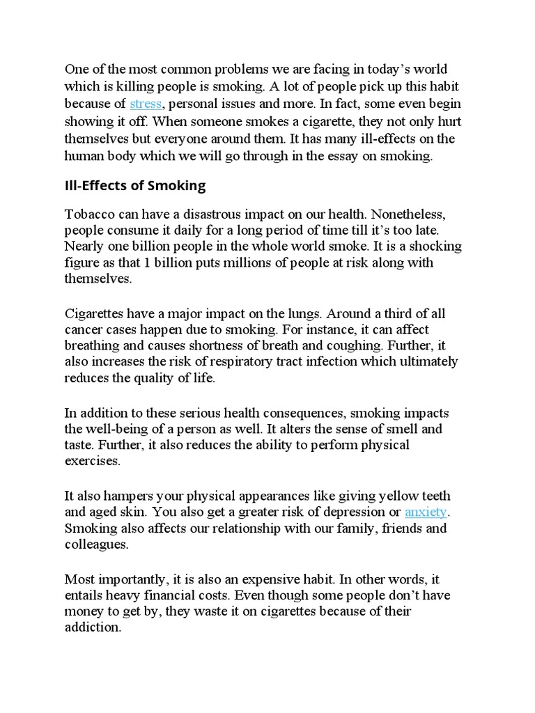 Ill-Effects of Smoking on Health | PDF | Self-Improvement