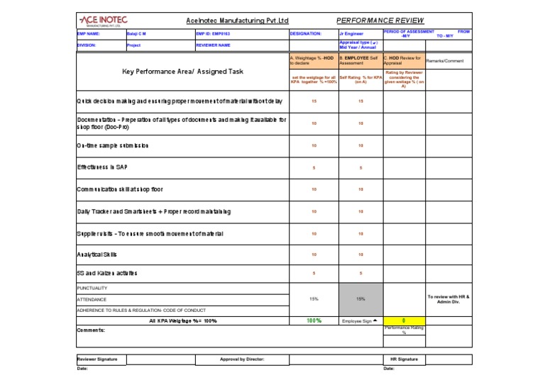 Ace Inotec Performance Review Summary | PDF