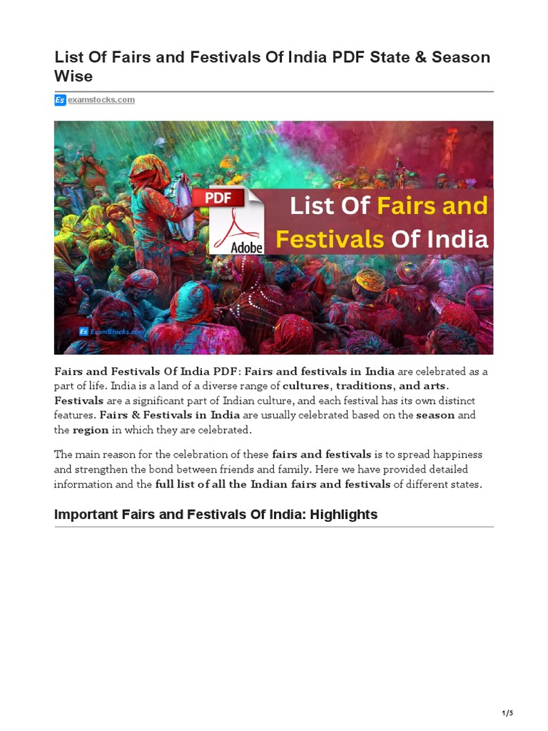 State-wise Fairs and Festivals of India | PDF | Observances | Public ...
