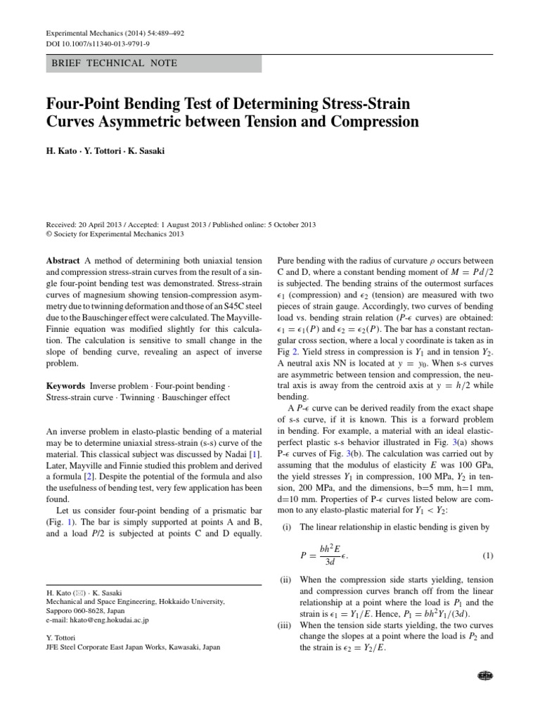 Four-Point Bending Test of Determining Stress-Strain | PDF ...