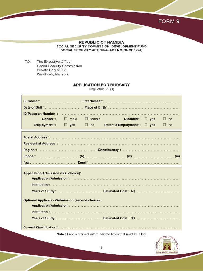 Form 9 Application For Bursary | PDF