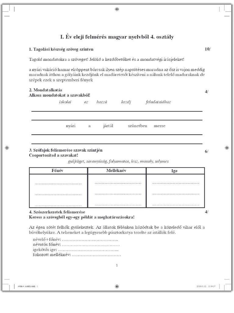 Év Eleji Nyelvtan | PDF