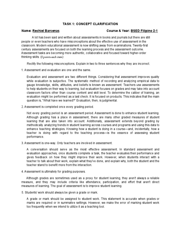 Concept Clarification on Assessment Misconceptions | PDF | Educational ...