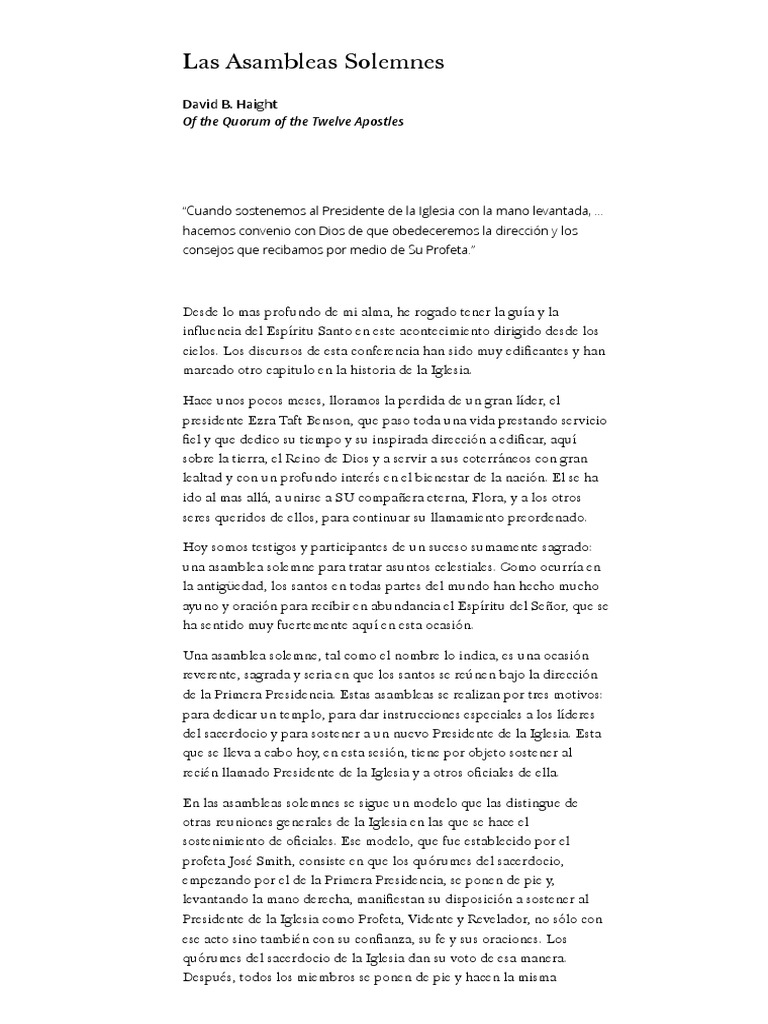 Las Asambleas Solemnes David B. Haight | PDF | Apóstol | Sacerdote
