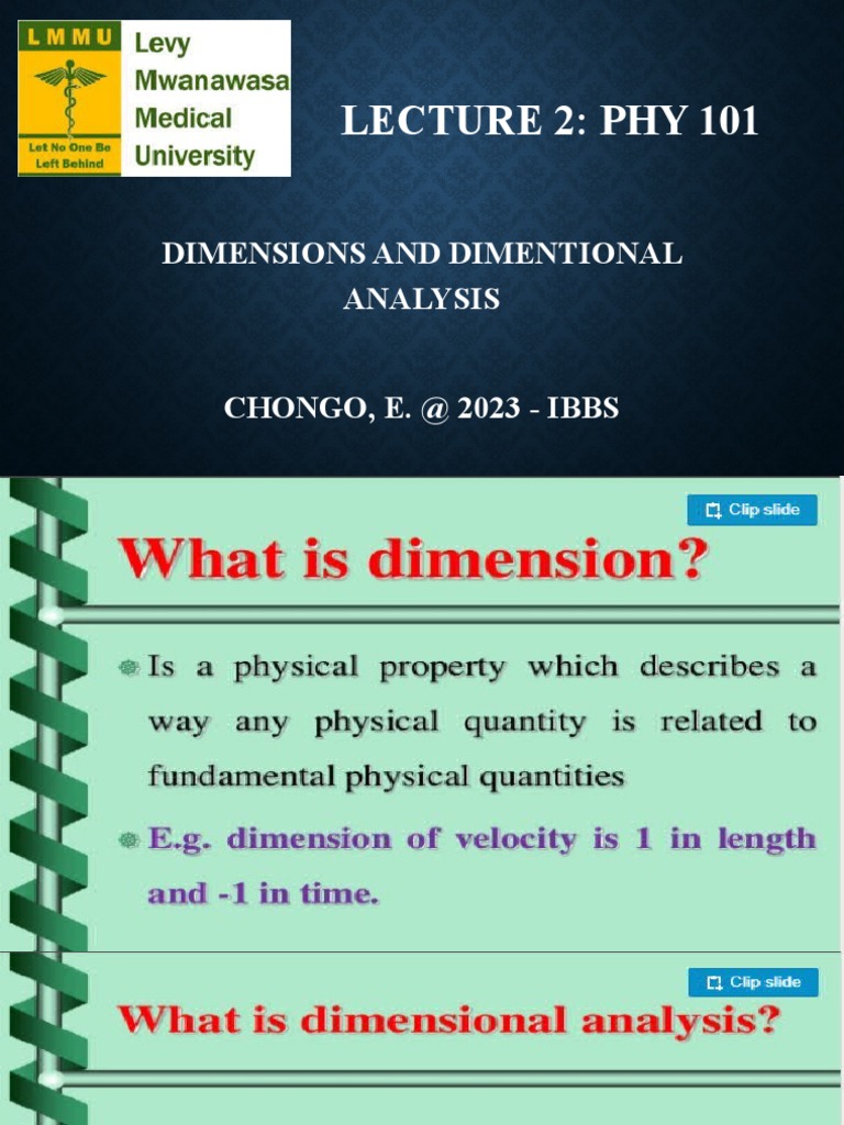 Lecture 2 Dimensions & Dimensional Analysis PDF
