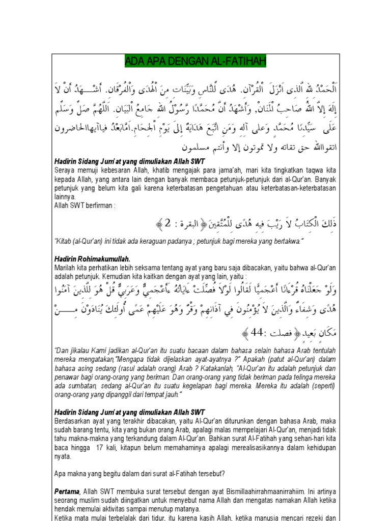 Ada Apa Dengan Al Fatihah