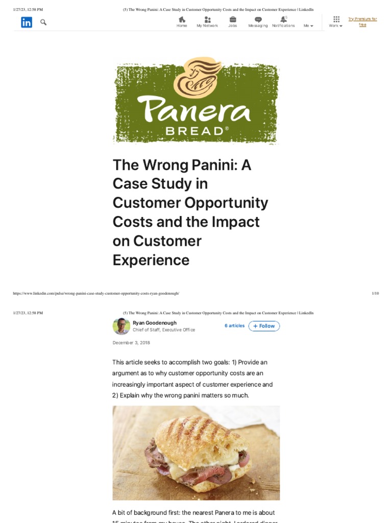 The Wrong Panini A Case Study in Customer Opportunity Costs and The