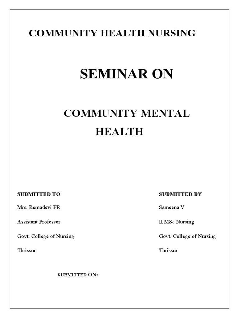 Community Mental Health Pdf Psychiatry Mental Disorder