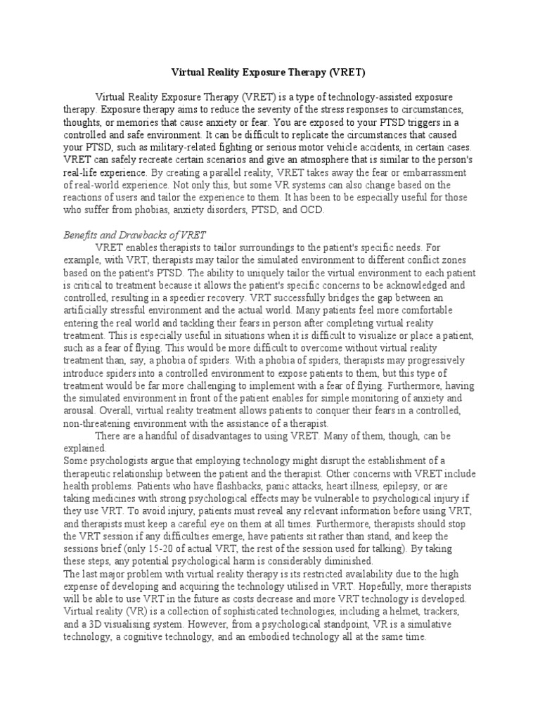 Virtual Reality Exposure Therapy PDF Virtual Reality Cognitive