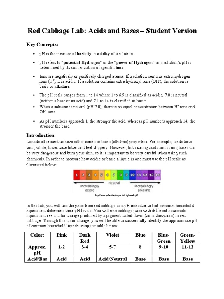 pH Lab Student Version Ph Acid