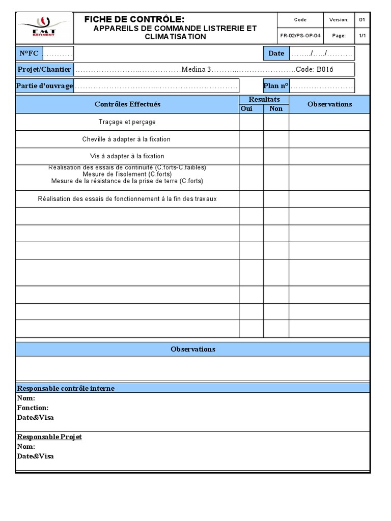 Fiche de Contrôle des Appareils de Commande | PDF