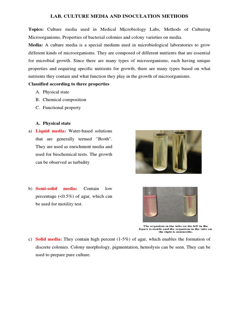 Culture Media and Inoculation Methods | PDF | Growth Medium | Microbiology