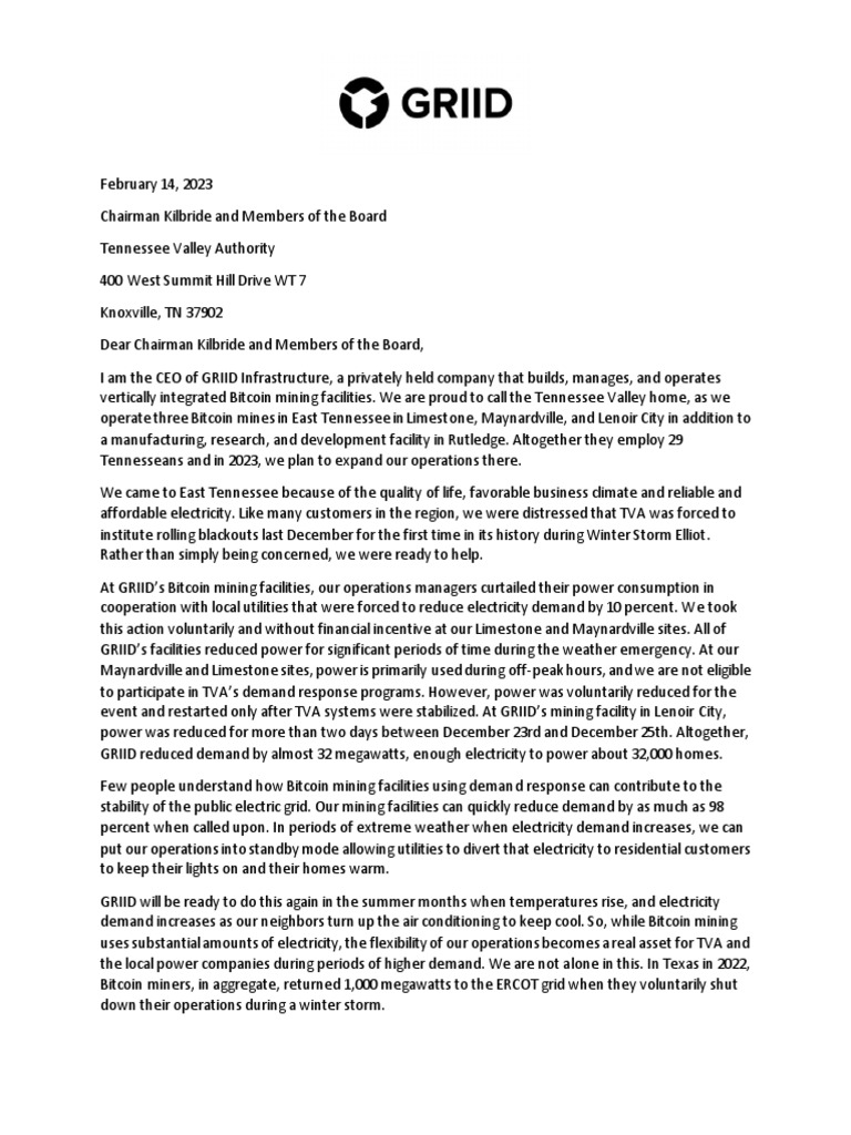 TVA: Bitcoin Mining's Grid Role | PDF | Tennessee Valley Authority ...