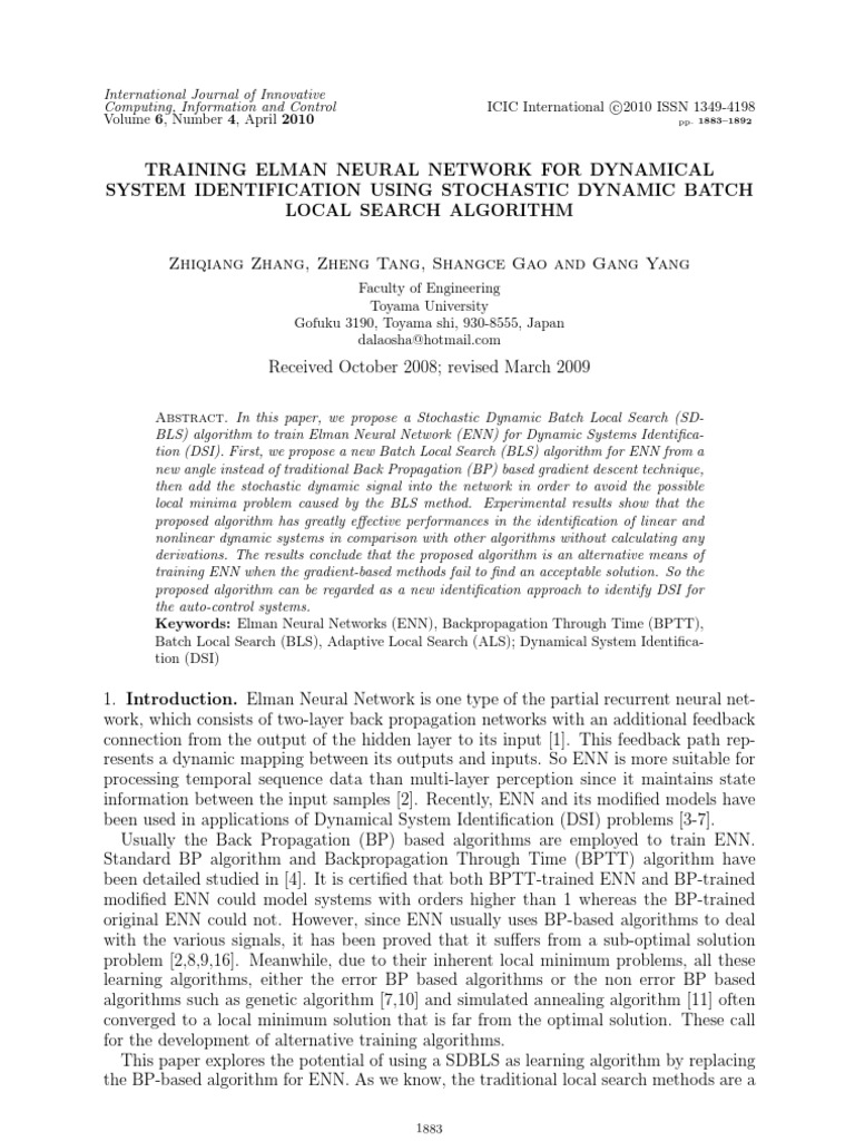 Training Elman Neural Network For Dynamical System Identification Using ...